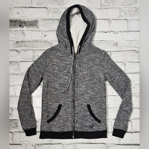 Roxy Hoodie Women's Gray Zip-Up Hoodie Sherpa Lined - Picture 3 of 6